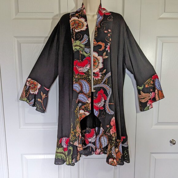 Daniali black with floral print edges open front blazer, Sz XL, also fits Sz L, - Picture 8 of 15